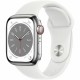 Apple Watch Series 8 Cellular Stainless Steel 41mm Αδιάβροχο με eSIM και Παλμογράφο (Silver with White Sport Band) 