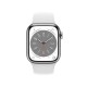 Apple Watch Series 8 Cellular Stainless Steel 41mm Αδιάβροχο με eSIM και Παλμογράφο (Silver with White Sport Band) 