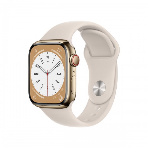 Apple Watch Series 8 Cellular Stainless Steel 41mm Αδιάβροχο με eSIM και Παλμογράφο (Gold with Starlight Sport Band)